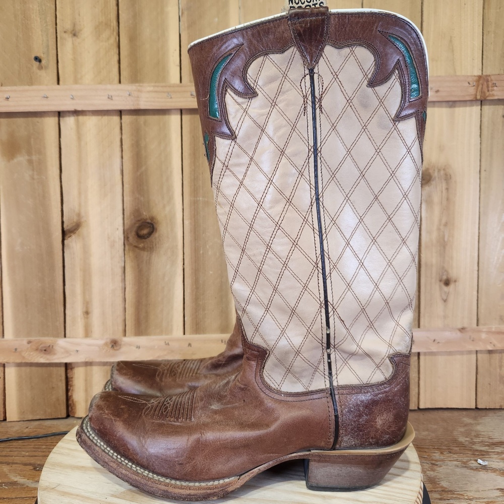 Vintage Nocona Western Boots Mens 10.5 D Brown Leather Cowboy Tall Inlay Square